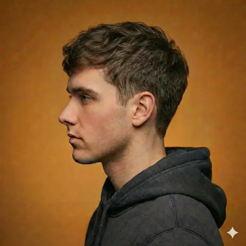 Extremely realistic male model's side face haircut close-up