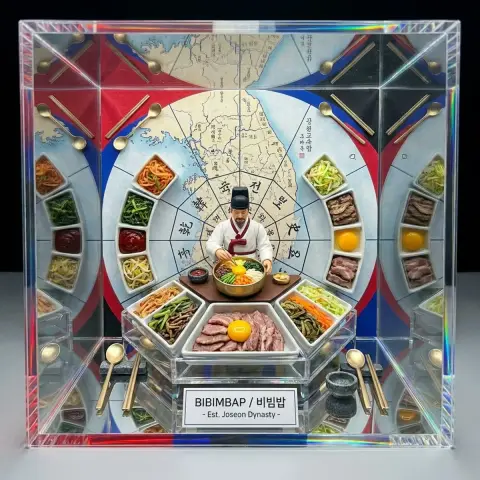 Famous Asian dishes in a crystal kaleidoscope