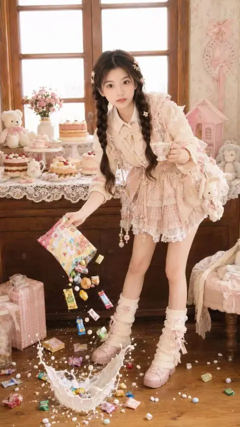 Fantasy dessert house girl fashion photo portrait