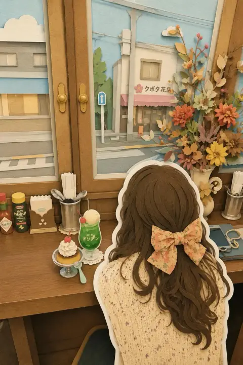 Fantasy layered paper sculpture Japanese travel girl illustration