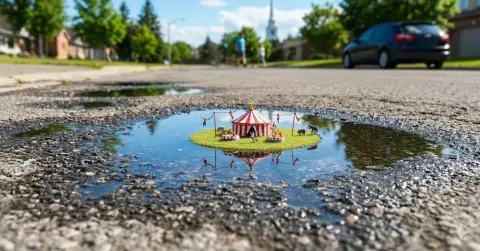 Fantasy miniature island on asphalt road
