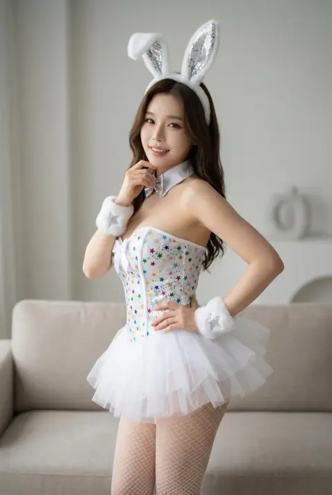 Fantasy silver star shining rabbit ears girl pure desire photo