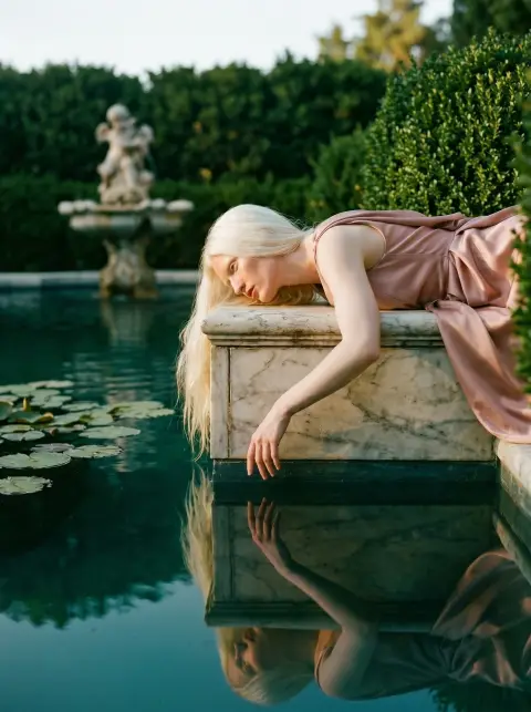 Fashion advertising campaign concept using AIDior-inspired aesthetics – understated and sophisticated femininity.