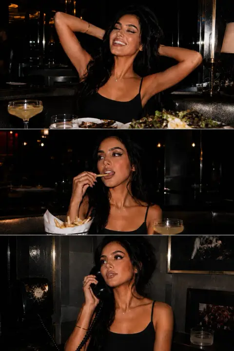 Fashion nightlife three-frame vertical collage photography prompt words