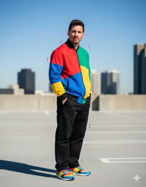 Fashion photo of a confident young man wearing a color-blocked jacket on the urban rooftop