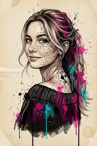 Fashionable artistic girl portrait combining sketch and watercolor