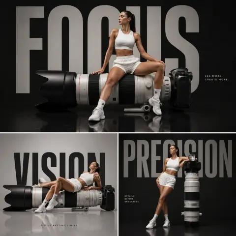 Fashionable girl sitting on telephoto lens