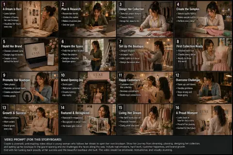 Film-like fashion boutique entrepreneurial journey sixteenth square storyboard