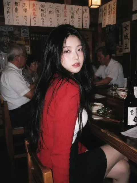 Film snapshots of girls in red in Japanese izakayas in the 1990s