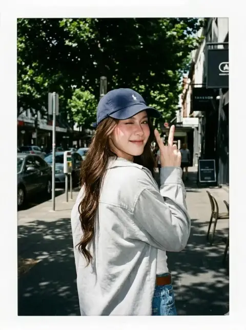 Film style summer street photography of girl portraits