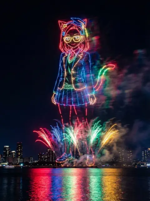 Fireworks bloom in the form of gorgeous animals and plants, creative art