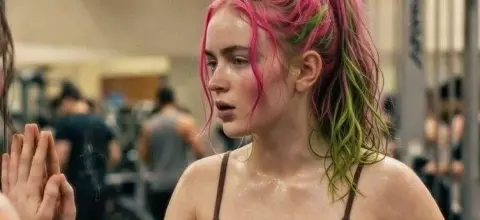 Fitness girl with neon high ponytail