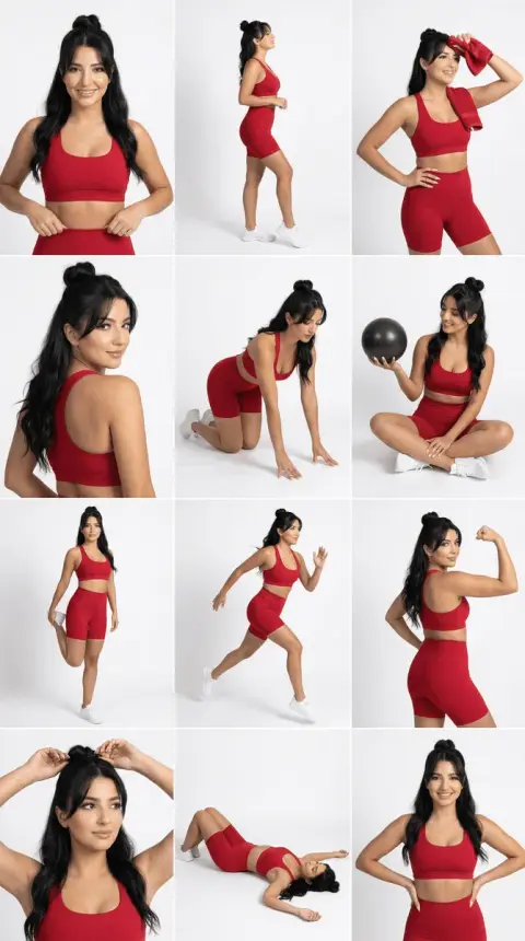 Flame red sportswear fitness model e-commerce grid blockbuster