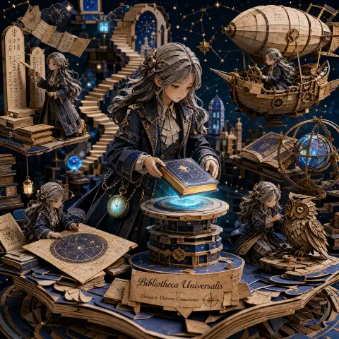 Floating Universe Library Fantasy Steampunk Paper Sculpture