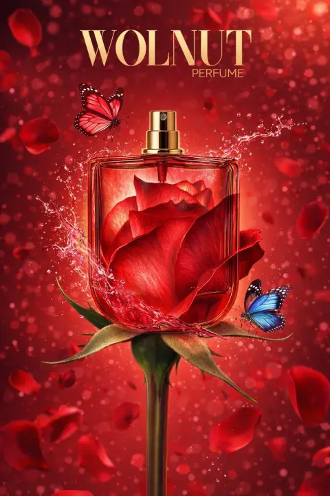 Flowers hidden in amber bottles and water splash special effects