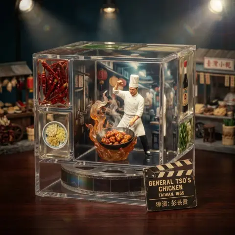 Food movie miniature scenes in transparent cubes