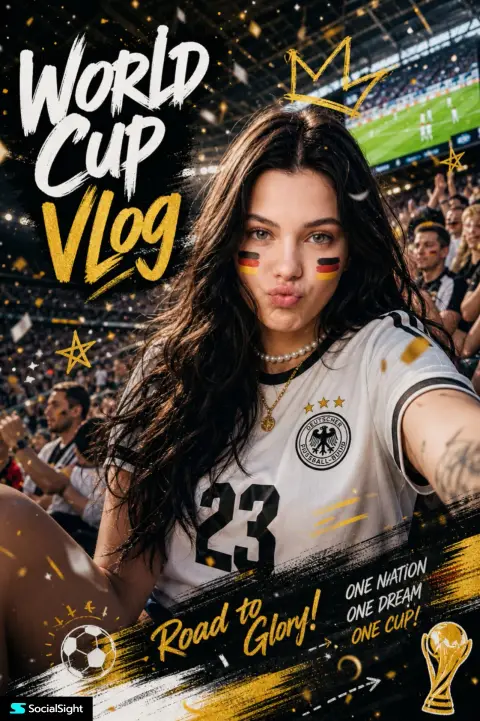 Football female fan World Cup portrait promotional poster