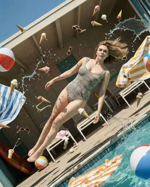 Freeze-frame moments of chaos in a zero-gravity summer pool