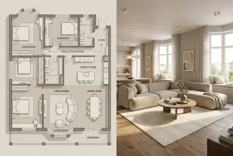 From drawings to reality: comparison of minimalist residential spaces
