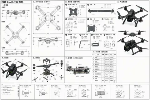Full-size engineering drawings of four-axis UAV