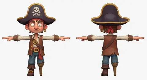 Full view of cartoon pirate with soft clay texture