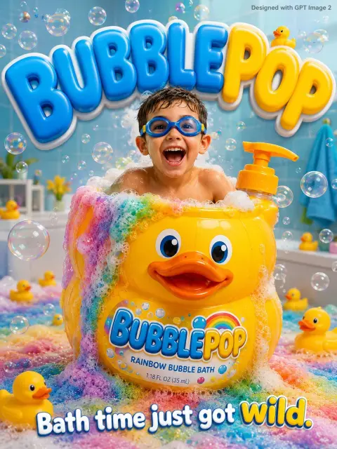 Fun Rainbow Bubble Bath Children Advertising Poster
