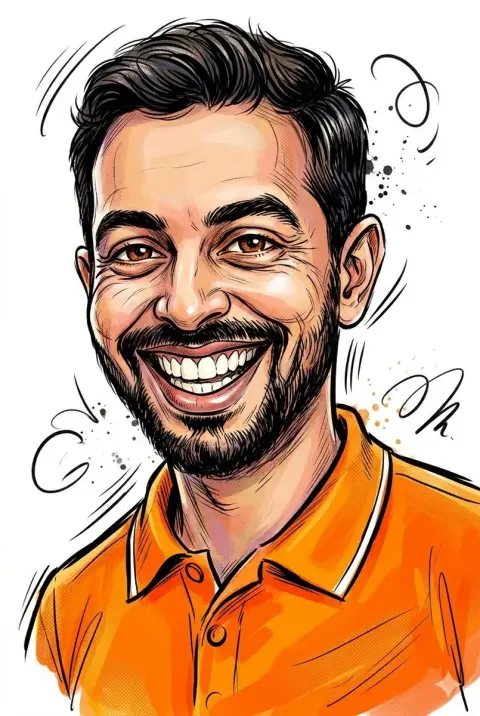 Funny exaggerated hand drawn ink sketch cartoon