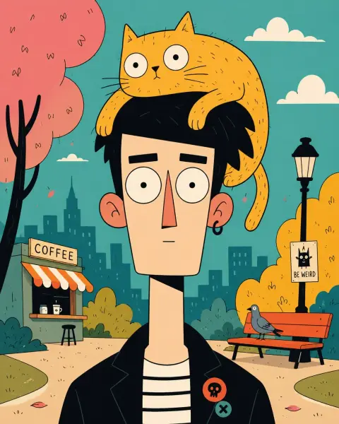 Funny geometric style flat cartoon portrait poster