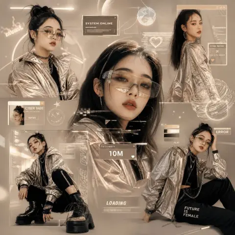 Futuristic Generation Z Korean street trend fashion collage