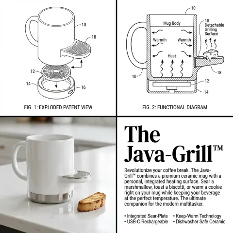 Futuristic industrial design invention four-square patent drawing