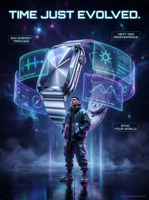 Futuristic technological smart watch advertising illustration