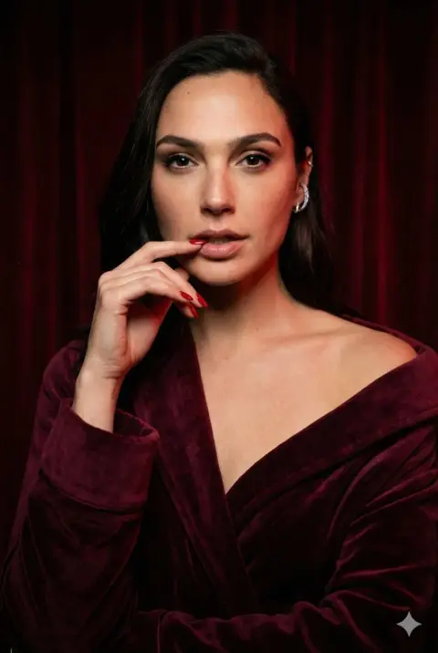 Gal Gadot’s ultimate fashion portrait under deep red light and shadow