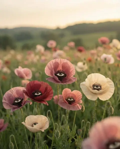 Gaze at your surreal field of red and pink poppies