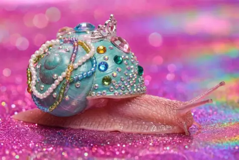 Gem snail encrusted with holographic rhinestones