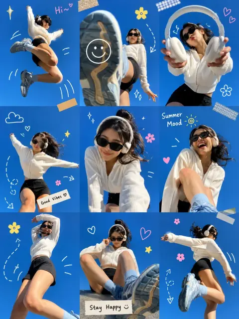 Generation Z summer fragmented nine-square grid collage
