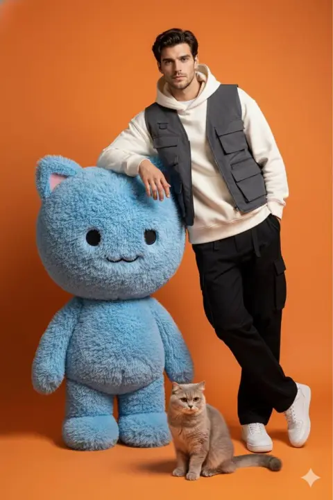 Generation Z trendy men and cute plush Labbubu movie