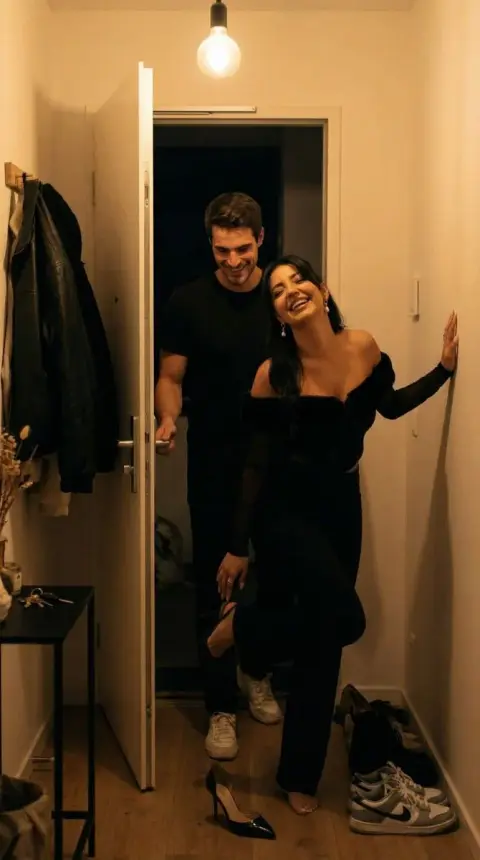 Gentle footing in front of the door late at night