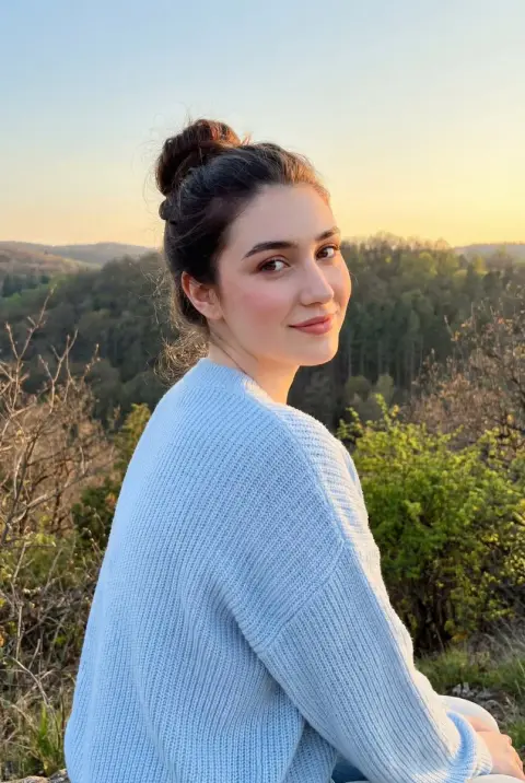 Gentle look back in the mountains and fields at twilight