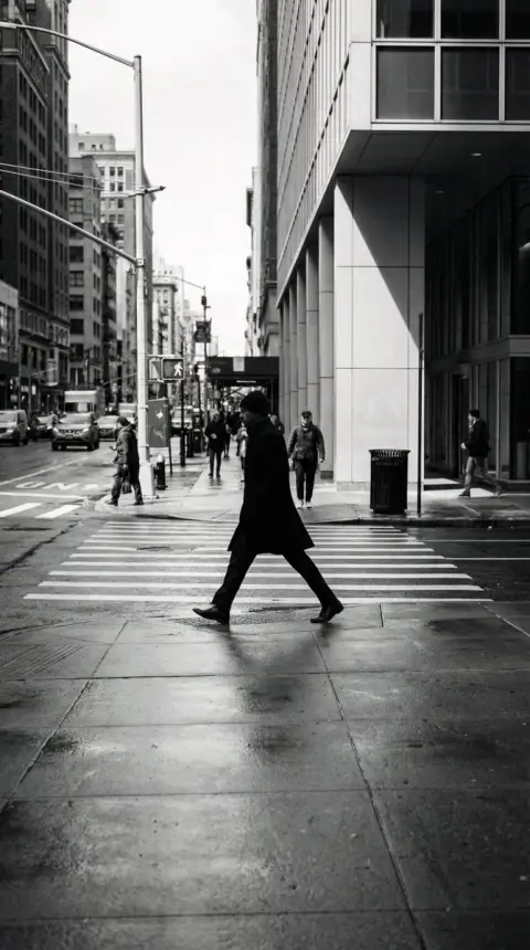 Geometric moment of black and white light and shadow on the street corner