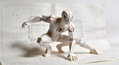 Geometric origami blueprint style spiderman