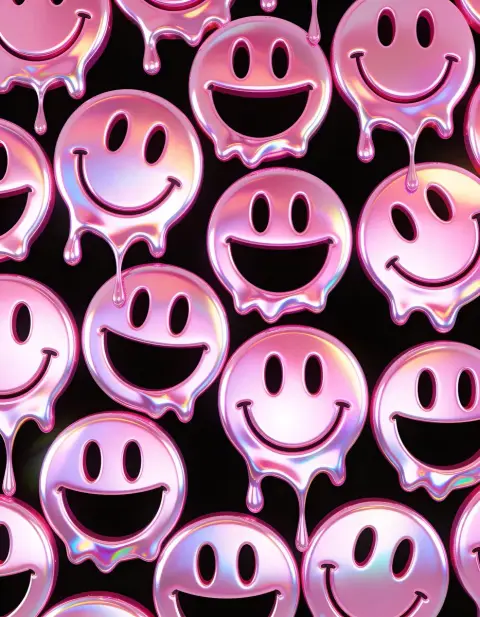 Ghost powder: holographic melting smiley face dark pattern