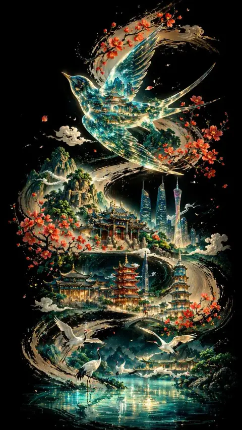 Glazed transparent thrush flying in Yangcheng ink scroll