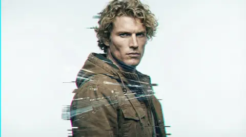 Glitch art style blond male portrait