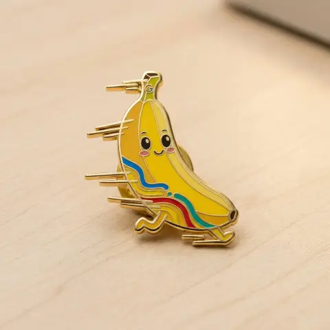 Gold enamel badge on minimalist desktop