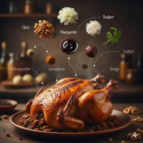 Golden grilled chicken and suspended pomegranate food guide