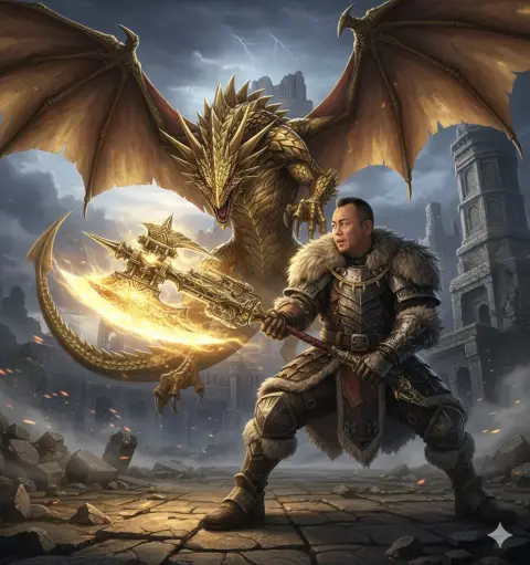 Golden light slashing ax fierce battle with Jin Xunlong