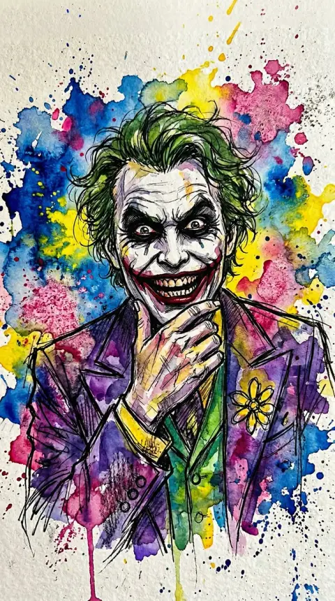 Gorgeous watercolor sketch of weird clown