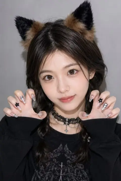 Gothic cat-type fox-type girl realistic portrait prompt words