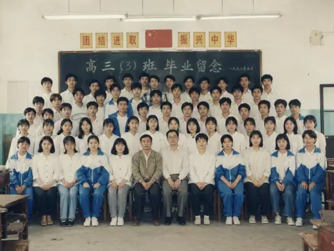Graduation photos in high school classroom in the 1990s
