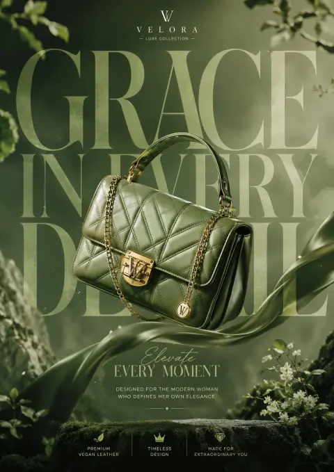 Green luxury girl handbag creative poster